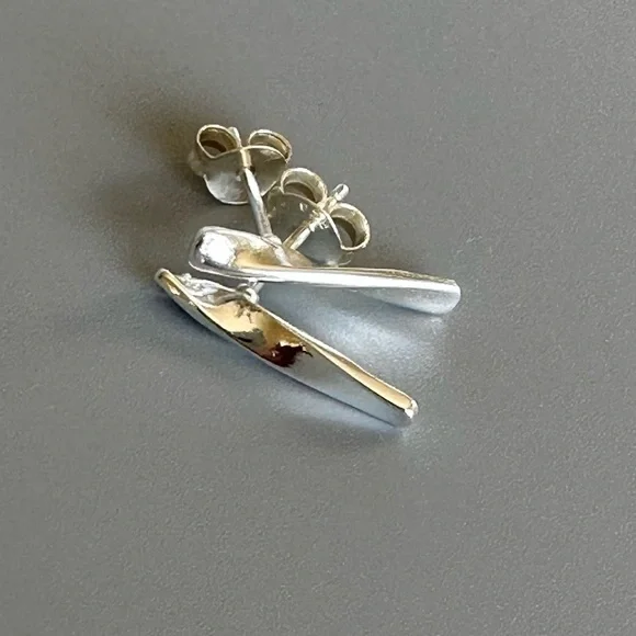 Sleek Silver Curved Bar Earrings - Picture 2 of 3
